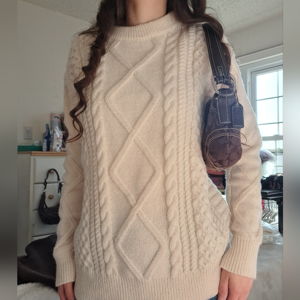 Aelfric Eden White/ Cream Retro 90s Cable Knit Sweater Size Small
